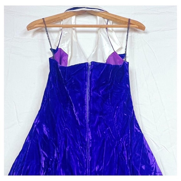 Vintage 90s Purple Velvet Sparkly Fit and Flare Cocktail Party Dress - Picture 6 of 9